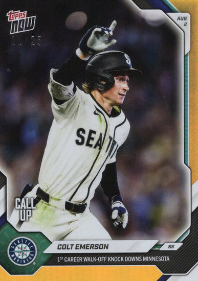 2026 Topps Now Colt Emerson #515 Orange Foil /25 1st Career Walk Off Knocks Down Minnesota Seattle Mariners Rookie RC Baseball Card