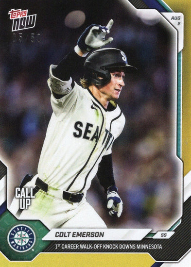 2026 Topps Now Colt Emerson #515 Gold Foil /50 1st Career Walk Off Knocks Down Minnesota Seattle Mariners Rookie RC Baseball Card
