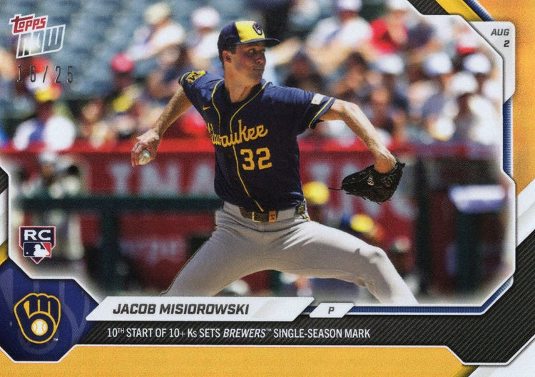 2026 Topps Now Jacob Misiorowski #513 Orange Foil /25 10th Start of 10+Ks Sets Brewers Single Season Mark Milwaukee Brewers Rookie RC Baseball Card