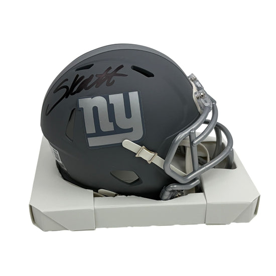 Autographed/Signed Cam Skattebo New York Giants Slate Mini Football Helmet Beckett BAS COA