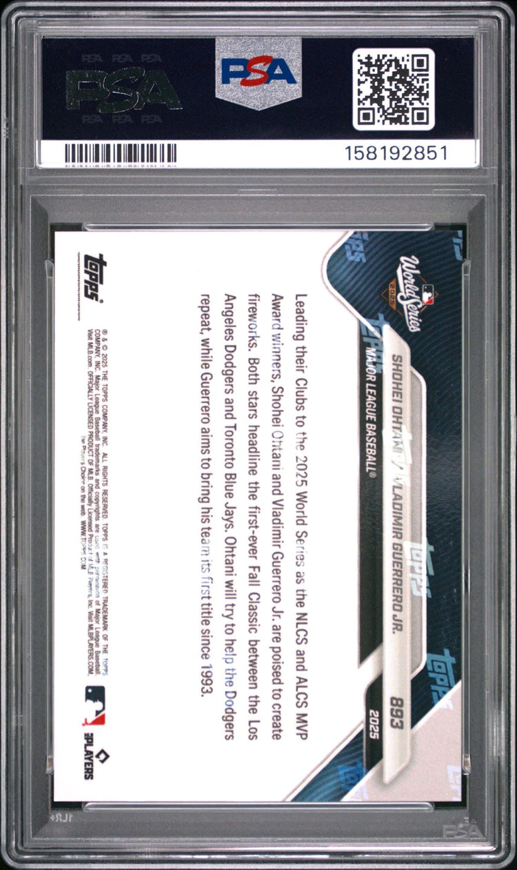 Graded 2025 Topps Now Shohei Ohtani Vladimir Guerrero Jr #893 World Series Matchup Baseball Card PSA 10 Gem Mint