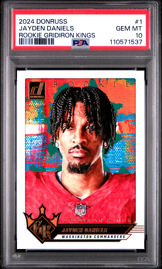 Graded 2024 Panini Donruss Jayden Daniels #1 Rookie Gridiron Kings Rookie RC Football Card PSA 10 Gem Mint
