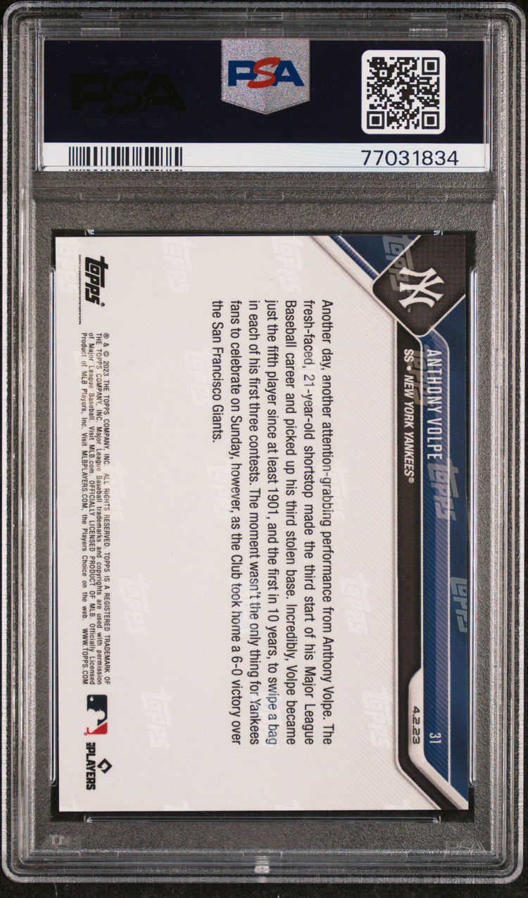Graded 2023 Topps Now Anthony Volpe #31 Rookie RC Baseball Card PSA 9 Mint