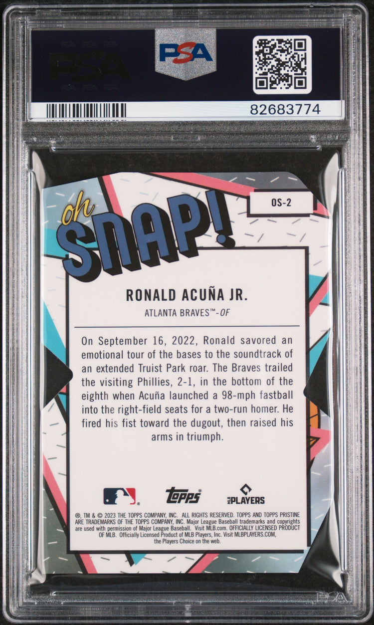 Graded 2023 Topps Pristine Ronald Acuna Jr. #OS2 Oh, Snap! Baseball Card PSA 10 Gem Mint