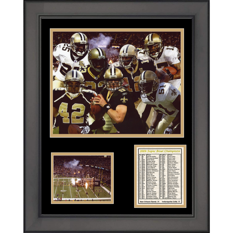 Framed New Orleans Saints Super Bowl XLIV Champions Football 11"x14" Three Photo Collage
