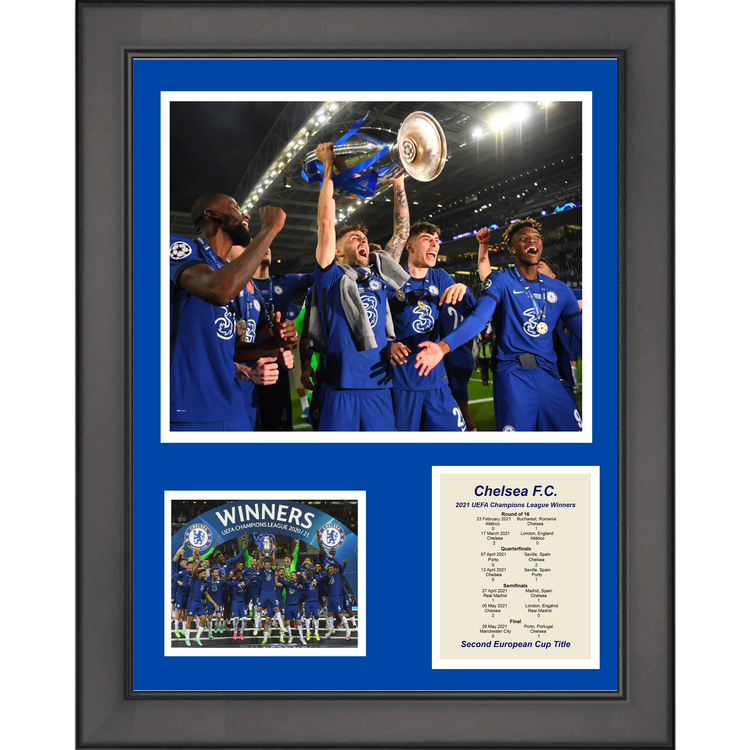 Framed Chelsea F.C. 2021 UEFA Champions League Winner 11"x14" Futbol Soccer Three Photo Collage