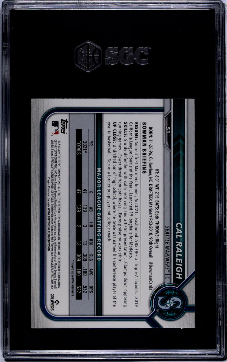 Graded 2022 Topps Bowman Chrome Cal Raleigh #51 Rookie RC Baseball Card SGC 9.5 Mint+