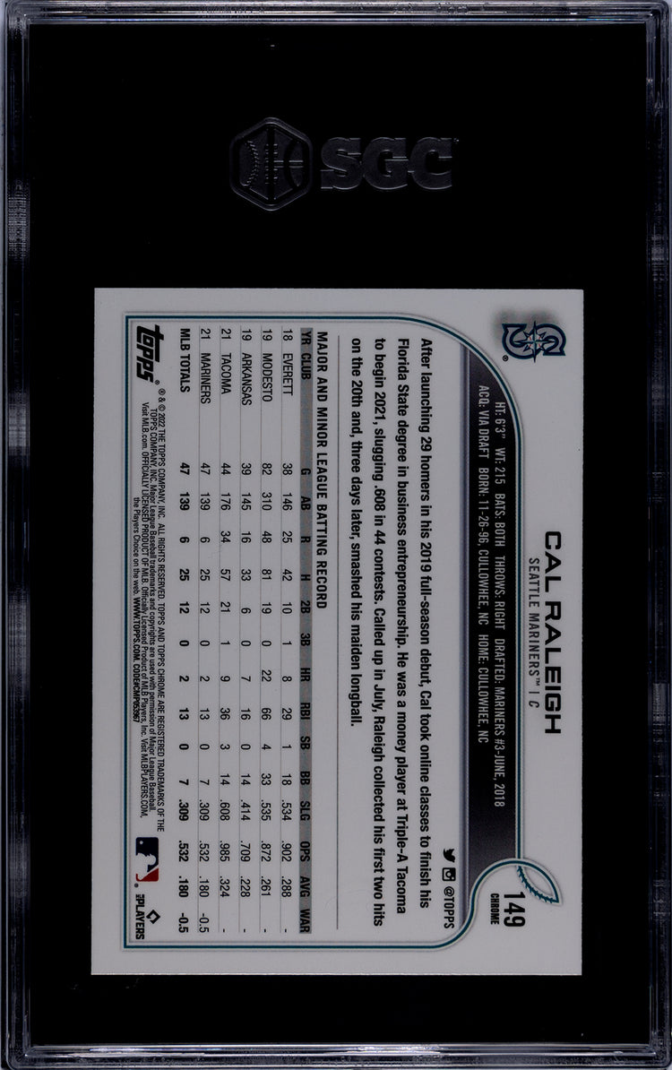 Graded 2022 Topps Chrome Cal Raleigh #149 Rookie RC Baseball Card SGC 9 Mint