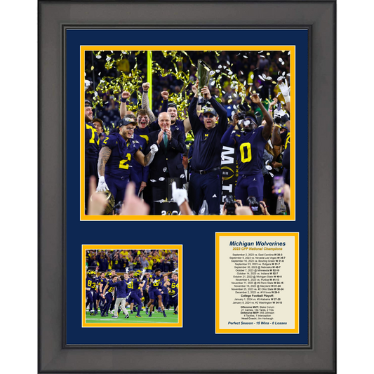 Framed Michigan Wolverines 2023 National Championship College Football Playoff 11"x14" Three Photo Collage