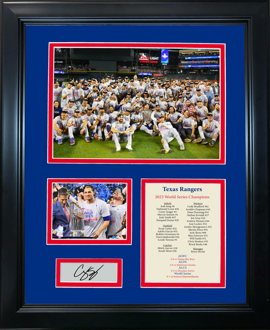 Framed Texas Rangers 2023 World Series Champions Corey Seager MVP Facsimile Laser Engraved Signature Auto 11"x14" Baseball Photo Sig Collage