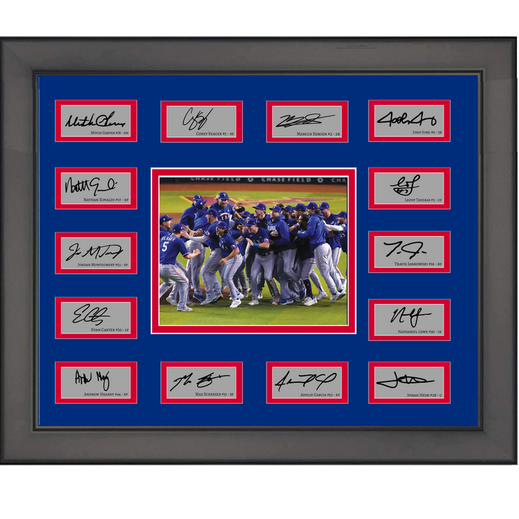 Framed 2023 Texas Rangers World Series Champions Team Facsimile Laser Engraved Signature Auto Collage 20x25 Baseball Photo