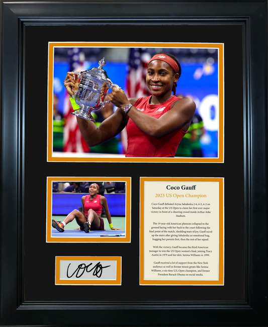 Framed Coco Gauff 2023 US Open Champion Facsimile Laser Engraved Signature Auto Tennis 11"x14" Photo Sig Collage