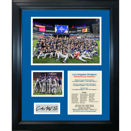 Framed Los Angeles Dodgers 2024 World Series Champions Shohei Ohtani Mookie Betts Freddie Freeman MVP Facsimile Laser Engraved Signature Auto 11"x14" Baseball Photo Sig Collage