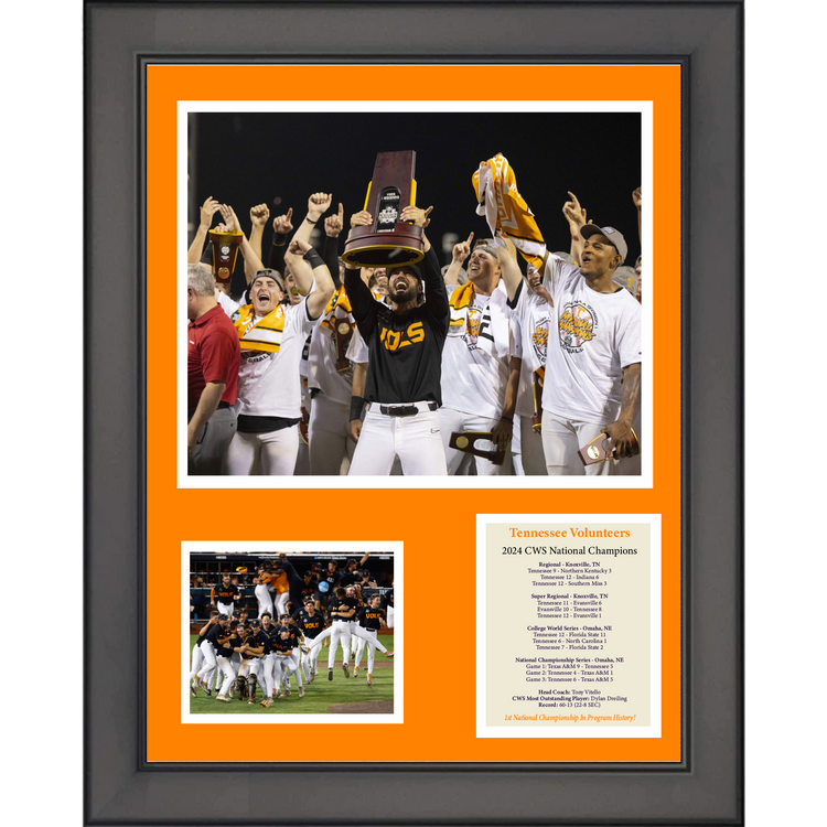Framed Tennessee Volunteers 2024 Men's College World Series NCAA National Champions 11"x14" Baseball Three Photo Collage