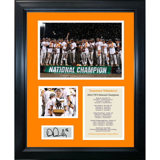 Framed Tennessee Volunteers 2024 College World Series Champions Dylan Dreiling Facsimile Laser Engraved Signature Auto 11"x14" College Baseball Photo Sig Collage