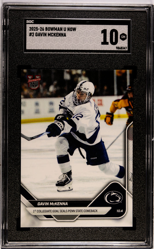 Graded 2025 Topps Bowman U Now Gavin McKenna #2 Penn State Nittany Lions Rookie RC Hockey Card SGC 10 Gem Mint