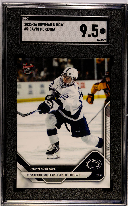 Graded 2025 Topps Bowman U Now Gavin McKenna #2 Penn State Nittany Lions Rookie RC Hockey Card SGC 9.5 Mint