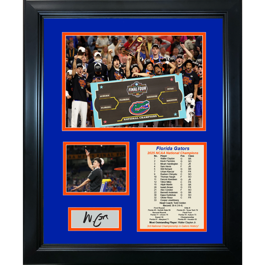 Framed Florida Gators 2025 Men's NCAA National Champions Walter Clayton Jr. Facsimile Laser Engraved Signature Auto 11"x14" College Basketball Photo Sig Collage