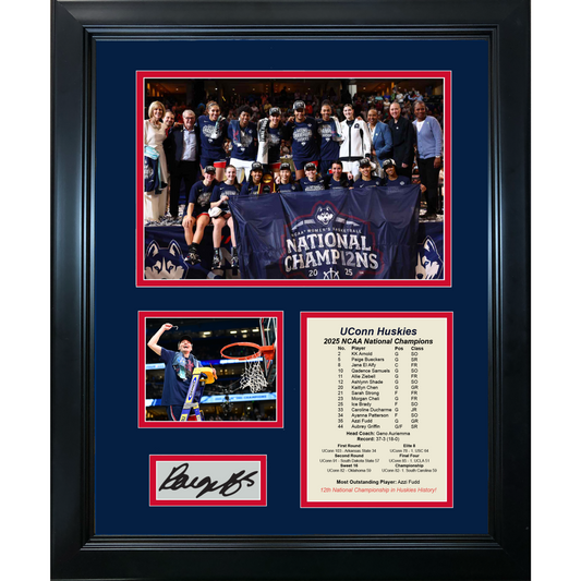 Framed UConn Huskies 2025 Women's NCAA National Champions Paige Bueckers Facsimile Laser Engraved Signature Auto 11"x14" College Basketball Photo Sig Collage