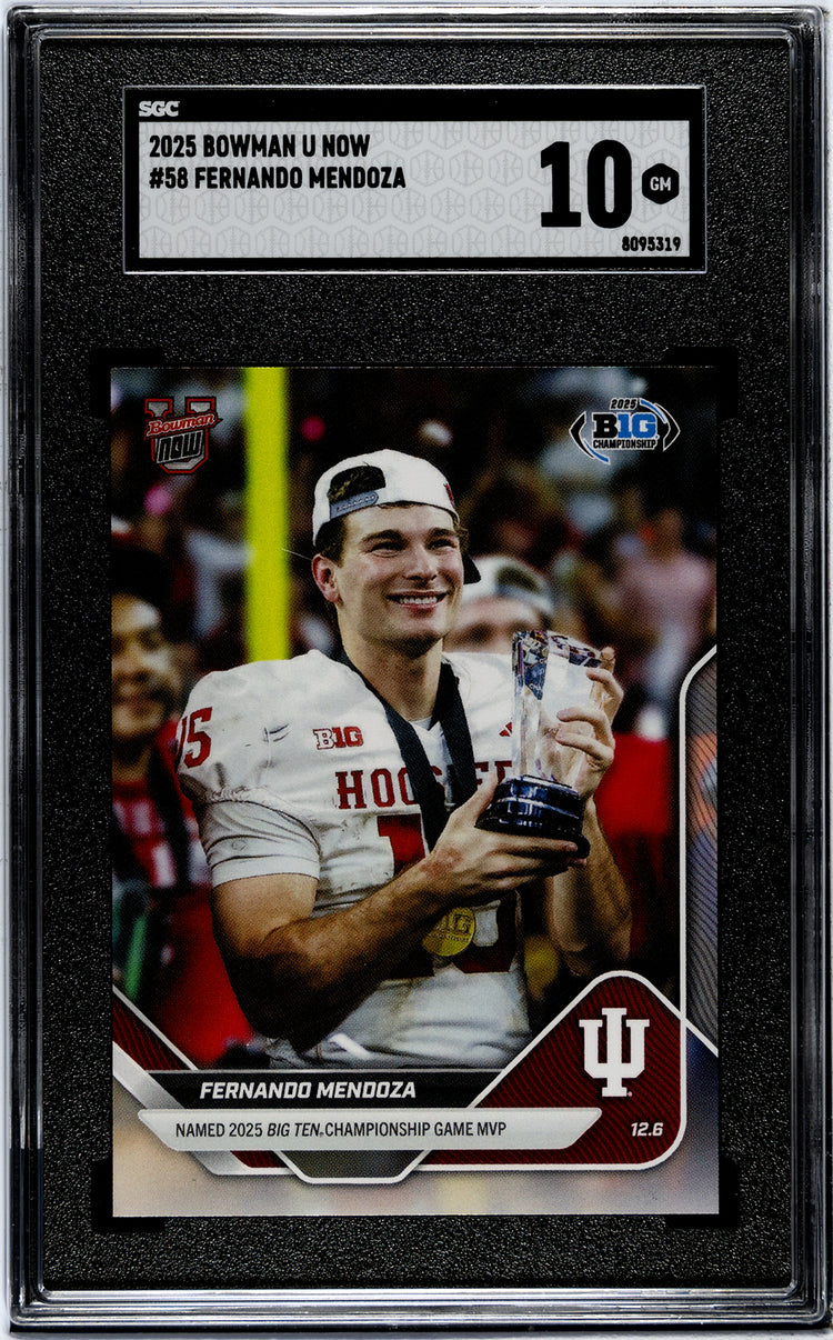 Graded 2025 Topps Bowman U Now Fernando Mendoza #58 Rookie RC Football Card SGC 10 Gem Mint