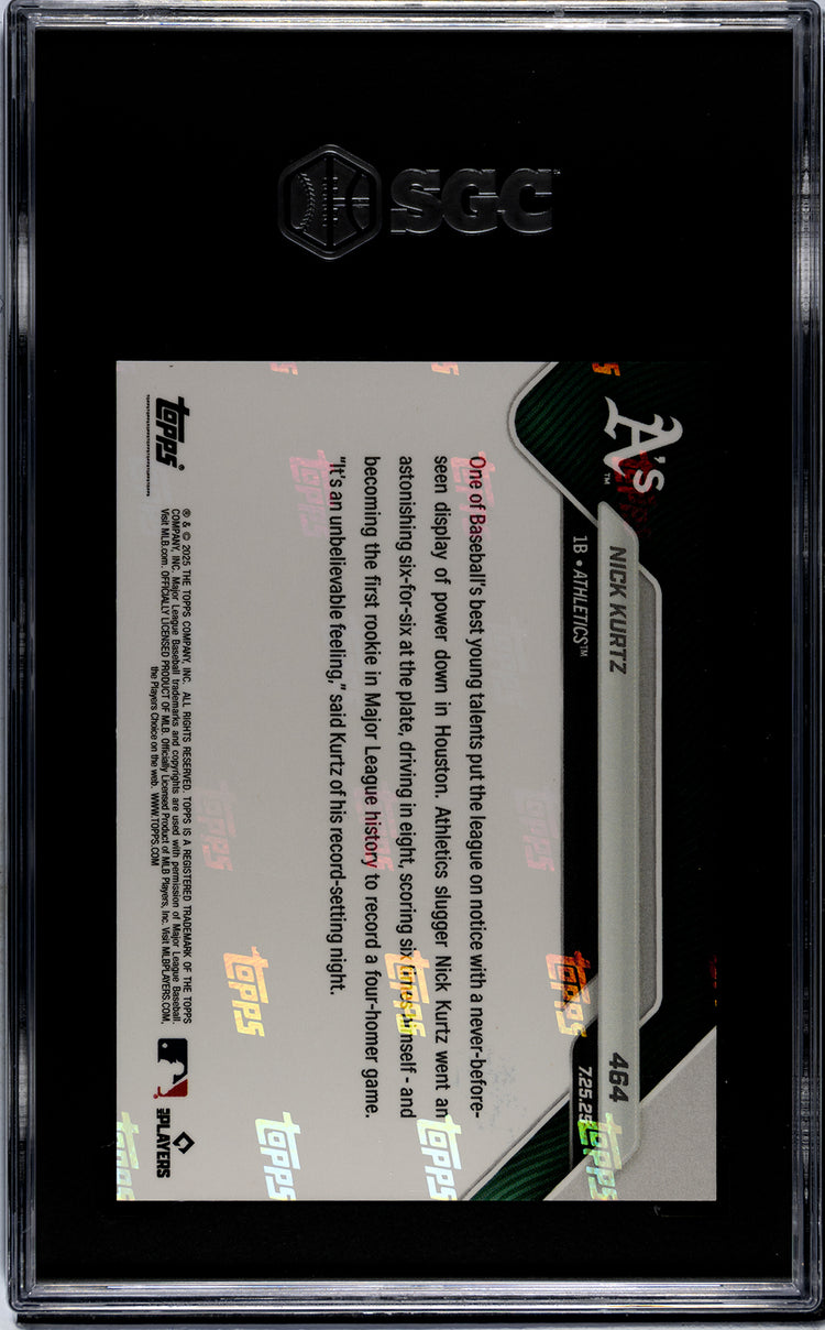 Graded 2025 Topps Now Nick Kurtz #464 1st Rookie in MLB History With a Four Homer Game Rookie RC Baseball Card SGC 9.5 Mint+