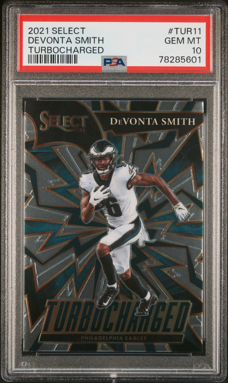 Graded 2021 Panini Select Devonta Smith #TUR11 Turbocharged Rookie RC Football Card PSA 10 Gem Mint