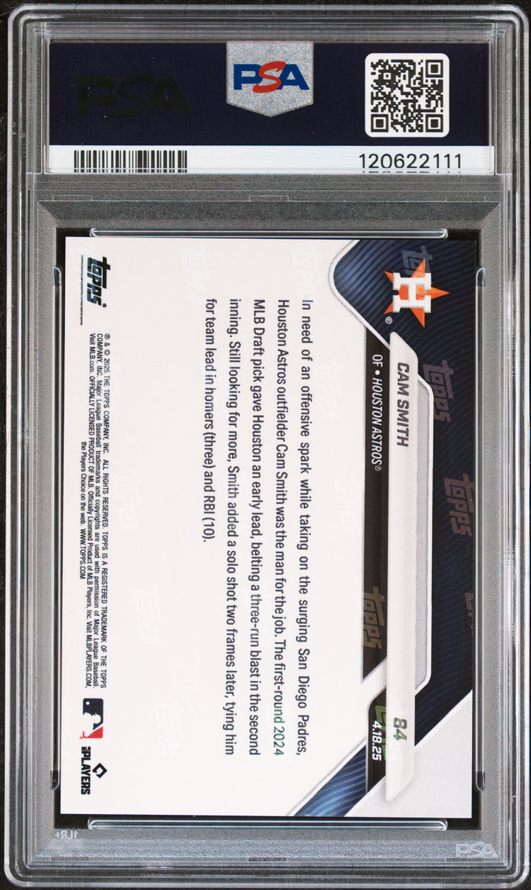 Graded 2025 Topps Now Cam Smith #84 Orange Foil /25 Rookie RC Baseball Card PSA 7 Near Mint