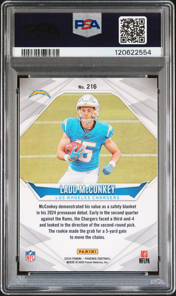 Graded 2024 Panini Phoenix Ladd Mcconkey #216 Rookie RC Football Card PSA 10 Gem Mint