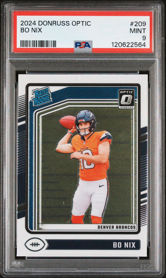 Graded 2024 Panini Donruss Optic Bo Nix #209 Rookie RC Football Card PSA 9 Mint