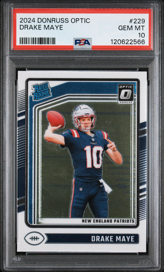 Graded 2024 Panini Donruss Optic Drake Maye #229 Rookie RC Football Card PSA 10 Gem Mint