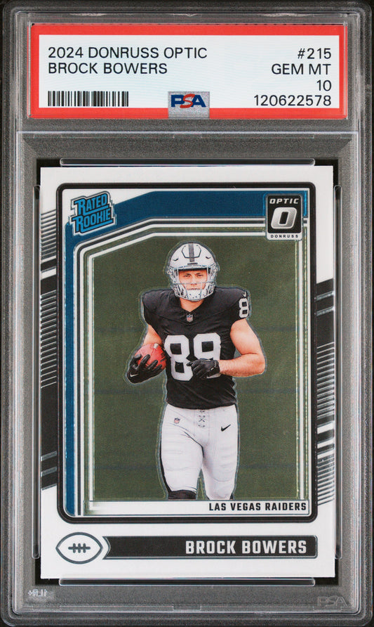 Graded 2024 Panini Donruss Optic Brock Bowers #215 Rookie RC Football Card PSA 10 Gem Mint
