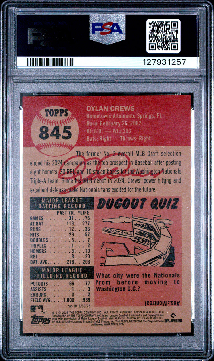 Graded 2025 Topps Living Dylan Crews #845 Rookie RC Baseball Card PSA 10 Gem Mint
