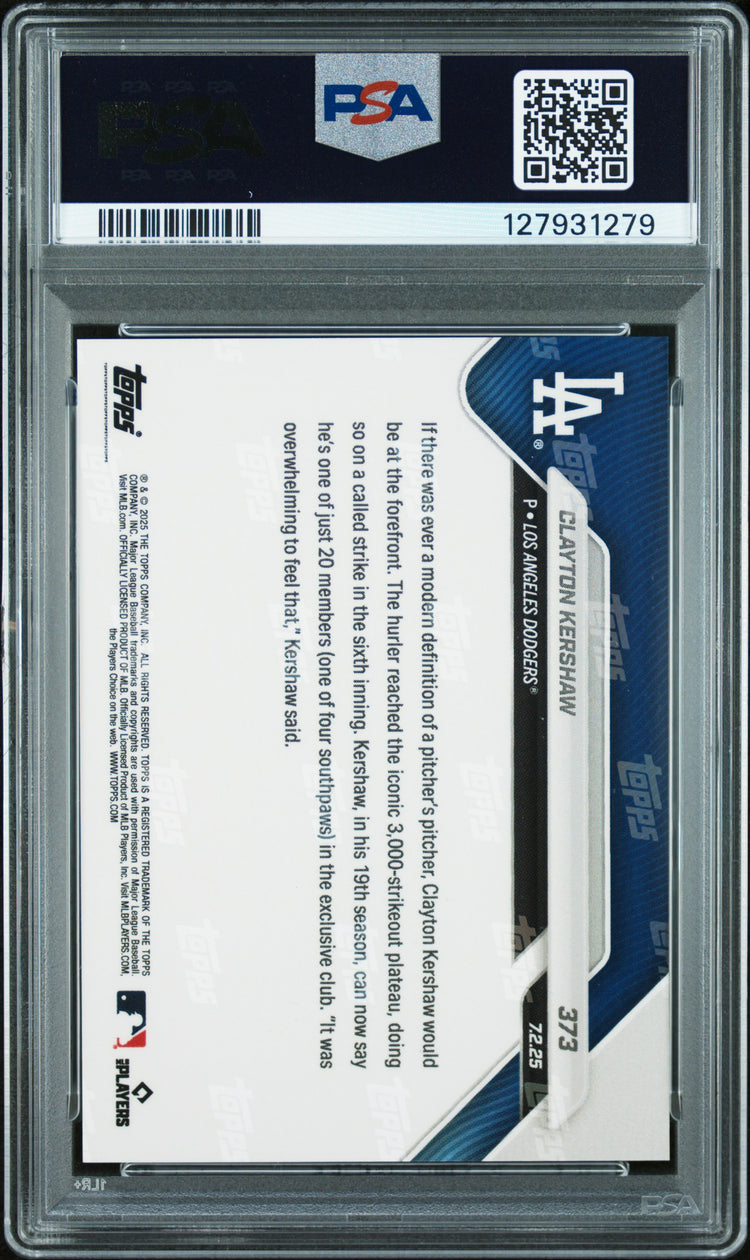 Graded 2025 Topps Now Clayton Kershaw #373 Baseball Card PSA 9 Mint