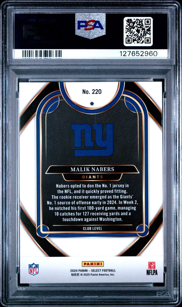 Graded 2024 Panini Select Malik Nabers #220 Rookie RC Football Card PSA 9 Mint