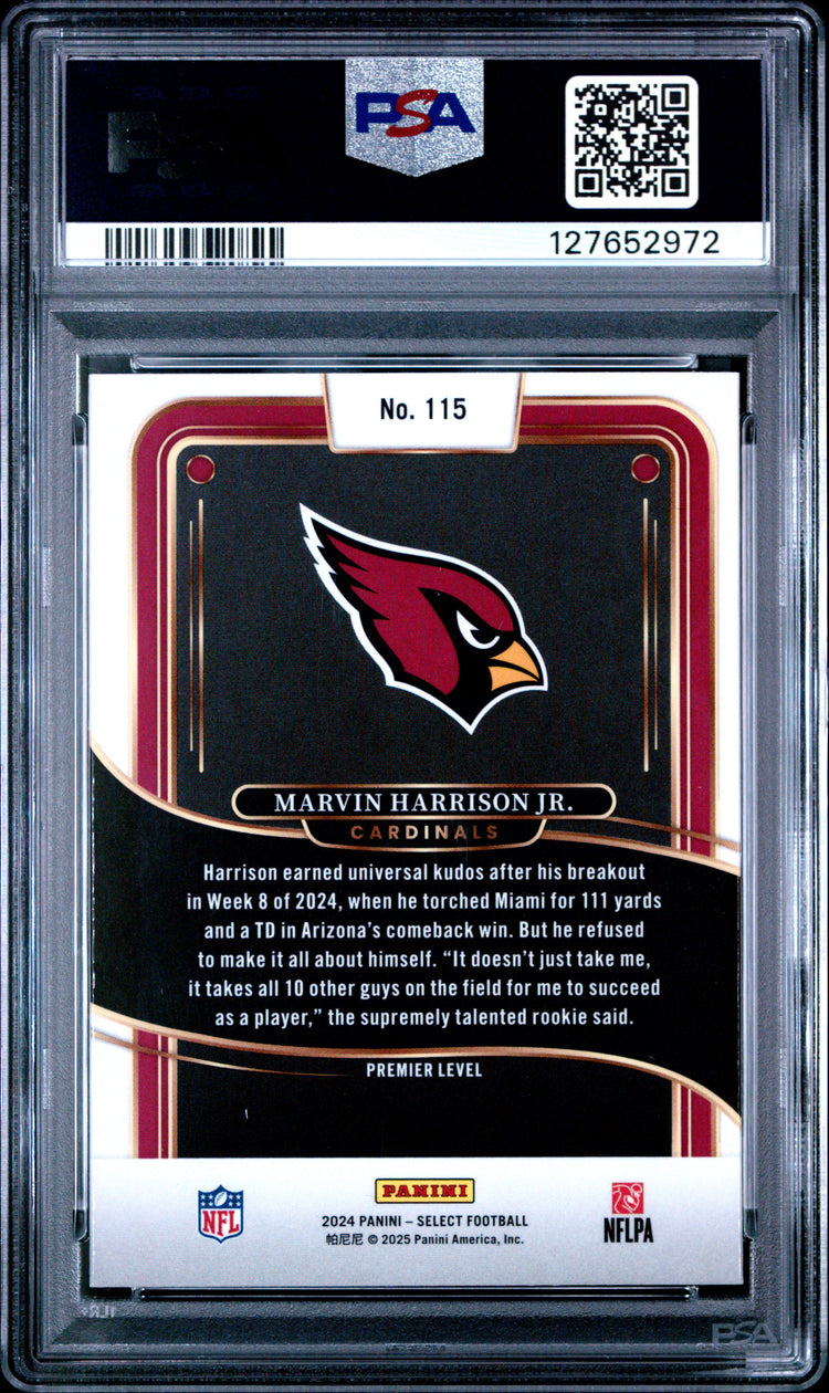 Graded 2024 Panini Select Marvin Harrison Jr. #115 Rookie RC Football Card PSA 9 Mint