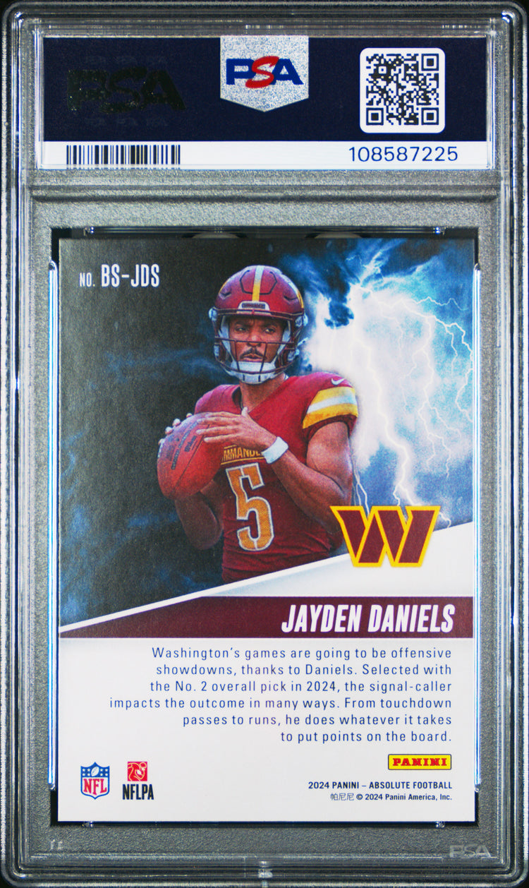 Graded 2024 Panini Absolute Jayden Daniels #BSJDS By Storm Rookie RC Football Card PSA 10 Gem Mint