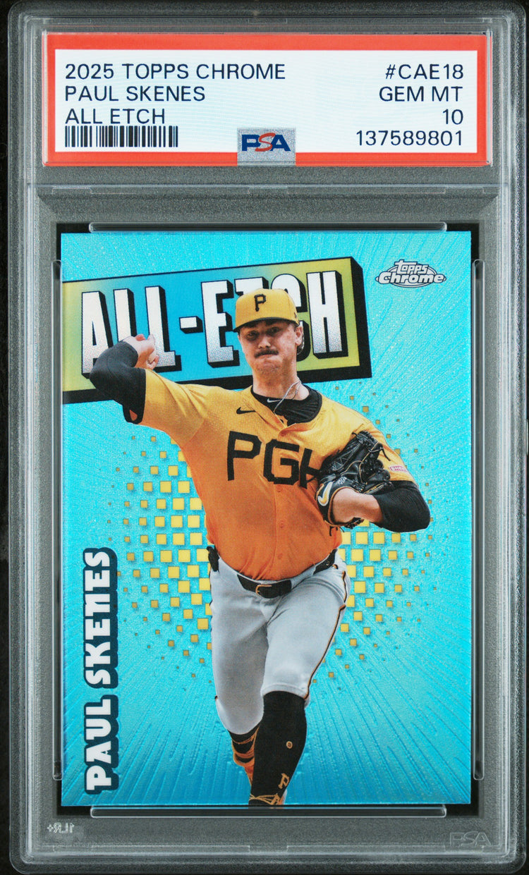 Graded 2025 Topps Chrome Paul Skenes #CAE-18 Chrome All Etch Baseball Card PSA 10 Gem Mint