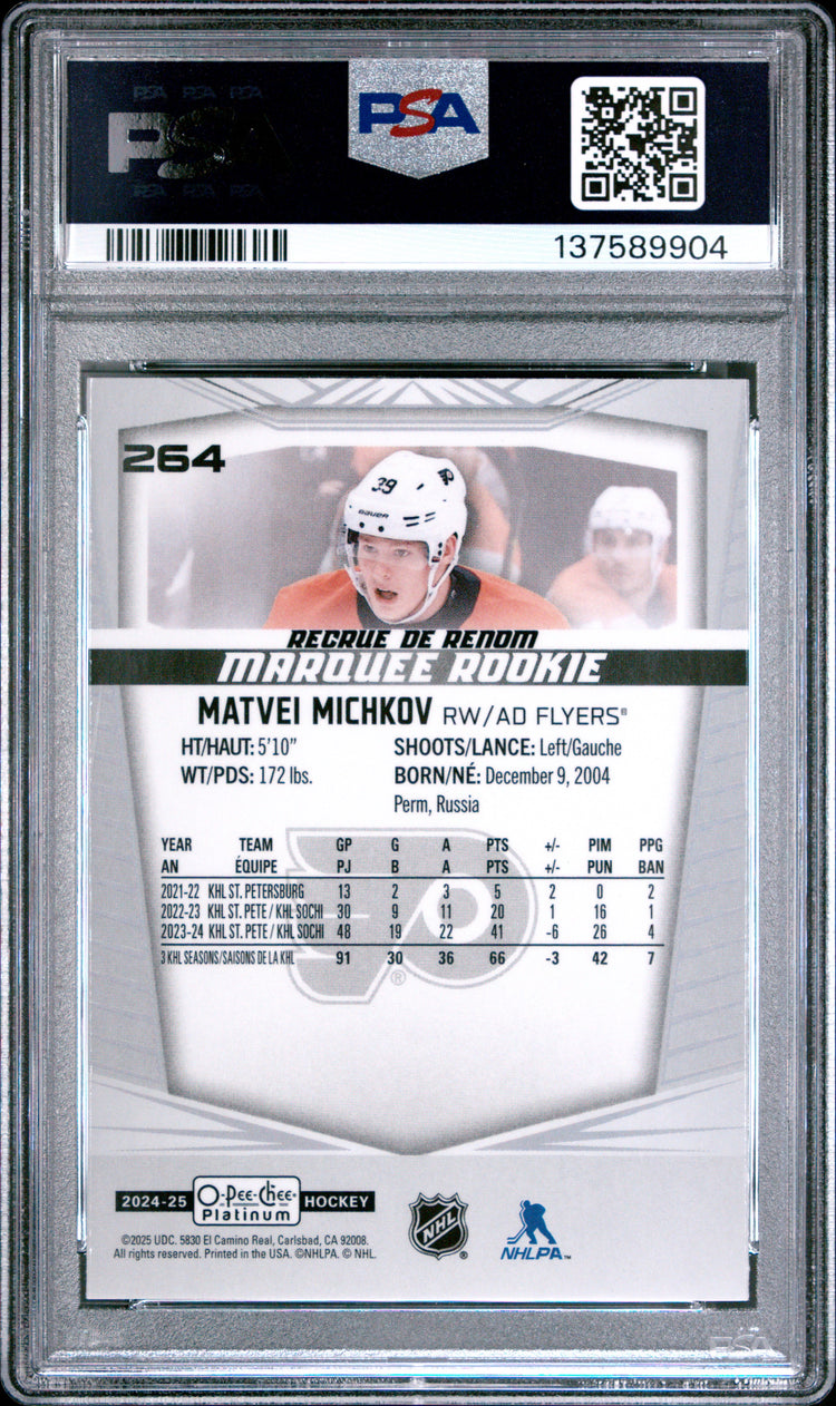 Graded 2024 O-Pee-Chee Platinum Matvei Michkov #264 Rookie RC Hockey Card PSA 10 Gem Mint