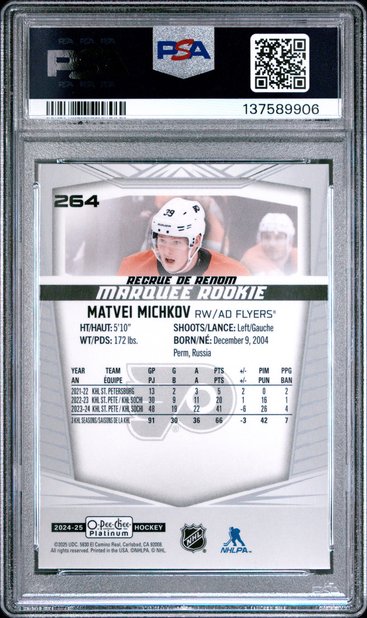 Graded 2024 O-Pee-Chee Platinum Matvei Michkov #264 Rookie RC Hockey Card PSA 9 Mint