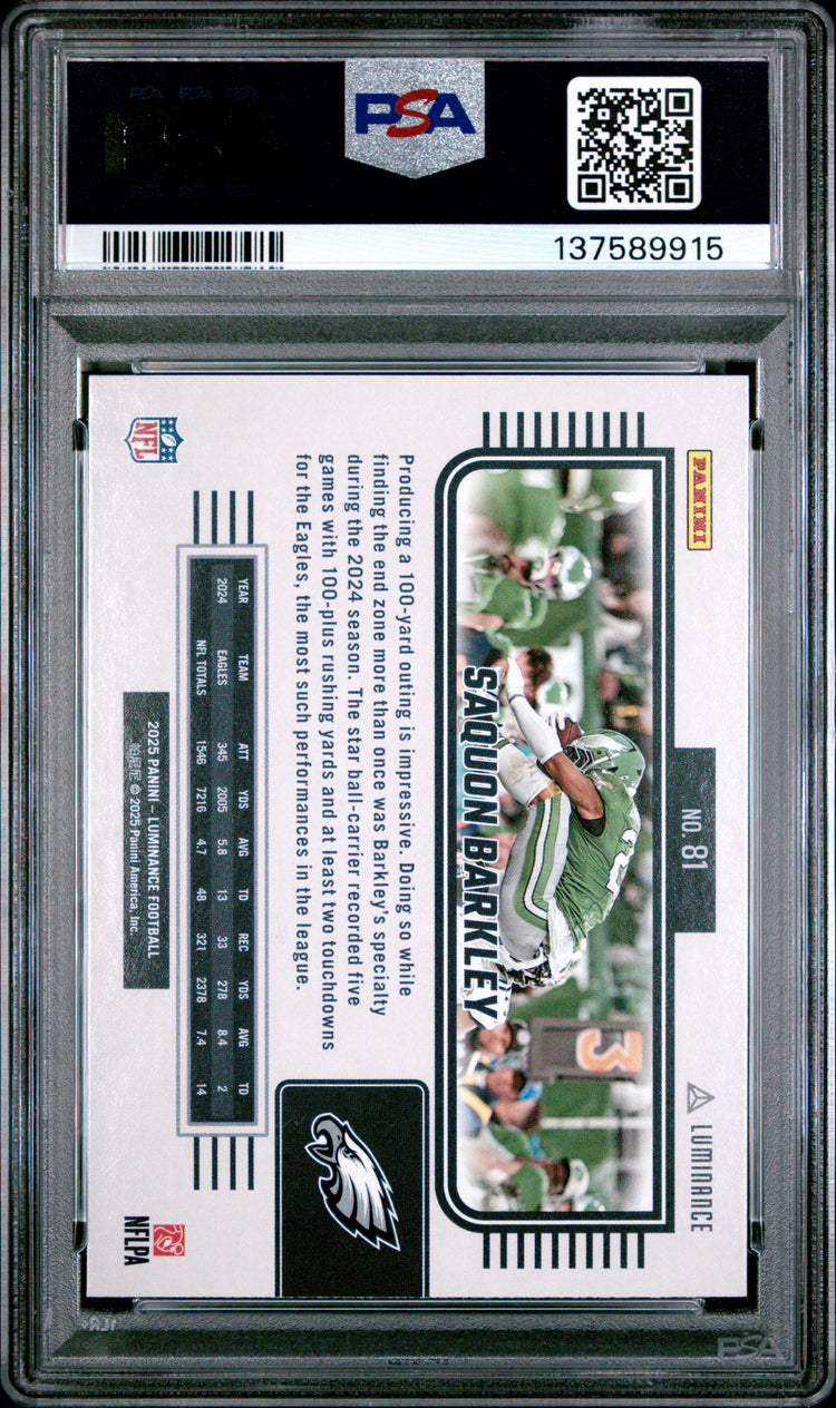 Graded 2025 Panini Luminance Saquon Barkley #81 Football Card PSA 10 Gem Mint