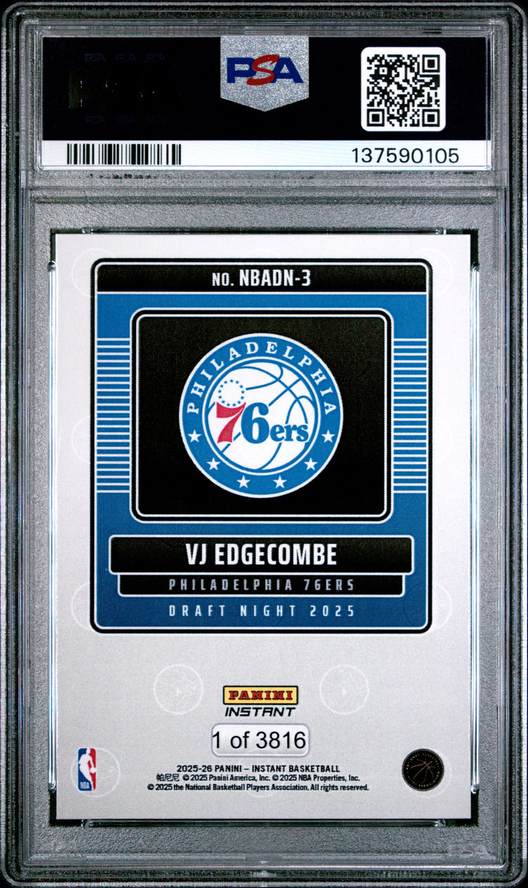 Graded 2025 Panini Instant VJ Edgecombe #3 Draft Night Rookie RC Basketball Card PSA 8 Near Mint