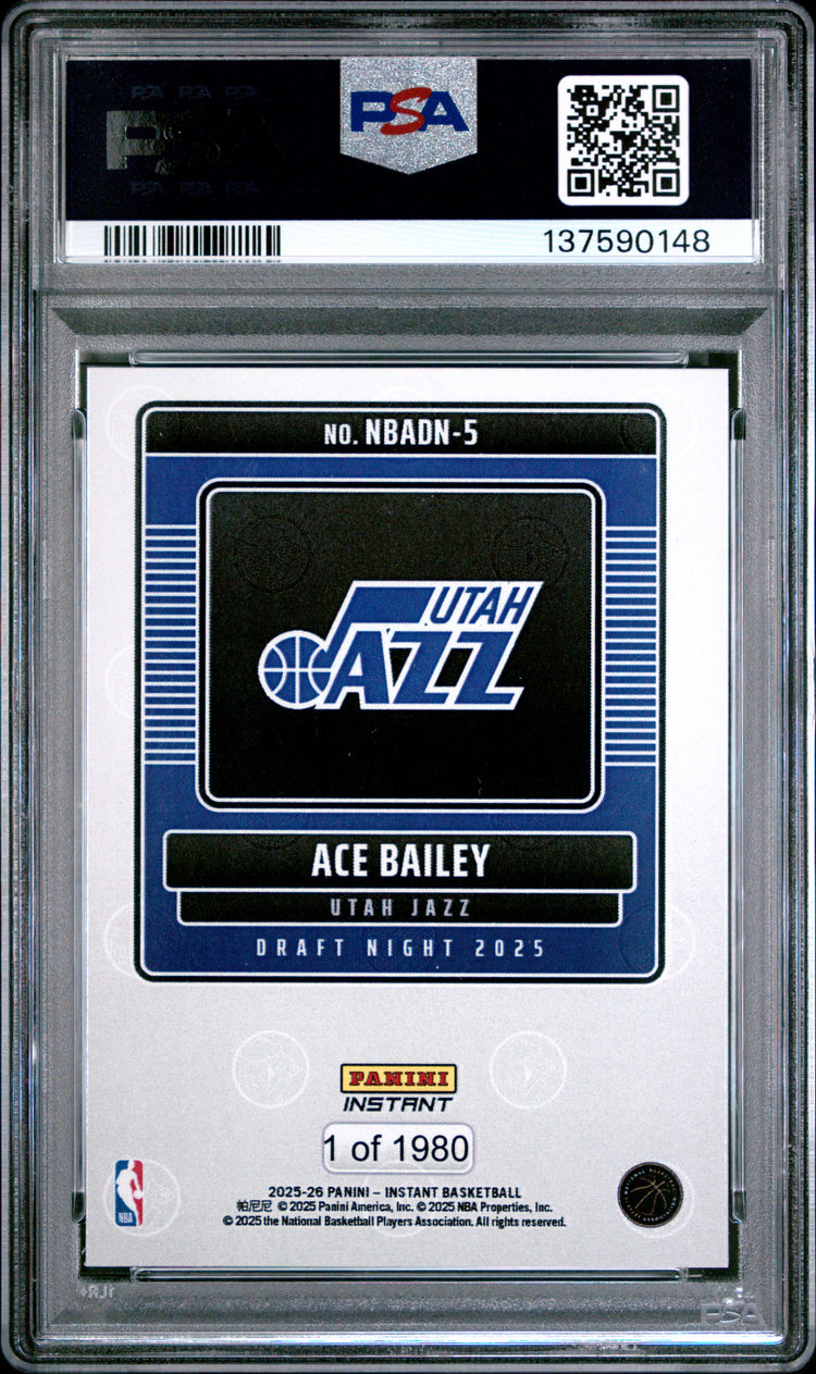 Graded 2025 Panini Instant Ace Bailey #5 Draft Night Rookie RC Basketball Card PSA 8 Near Mint