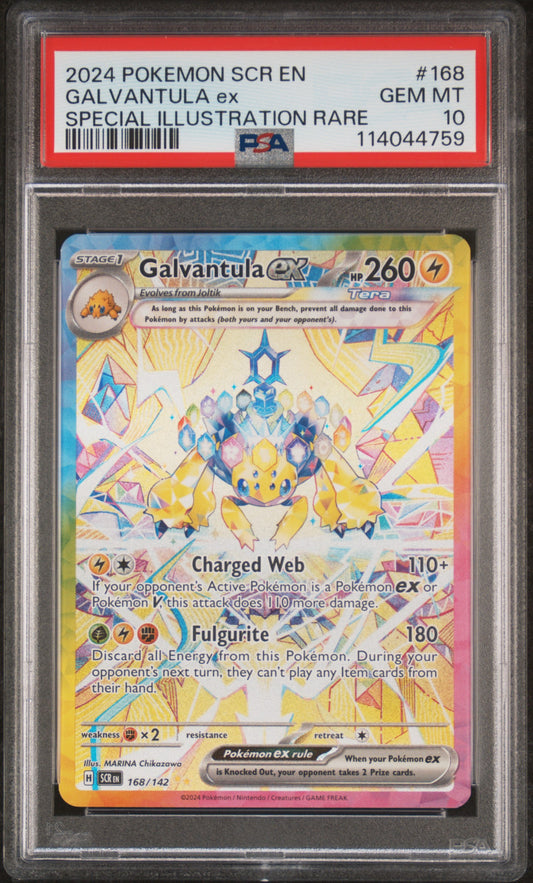 Graded 2024 PKM Scr En-Stellar Crown #168 Galvantula Ex Special Illustration Rare Trading Card Game PSA 10 Gem Mint