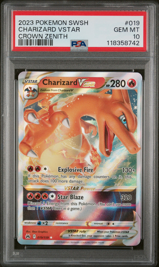 Graded 2023 PKM Sword And Shield Crown Zenith #019 Charizard Vstar Crown Zenith Trading Card Game PSA 10 Gem Mint