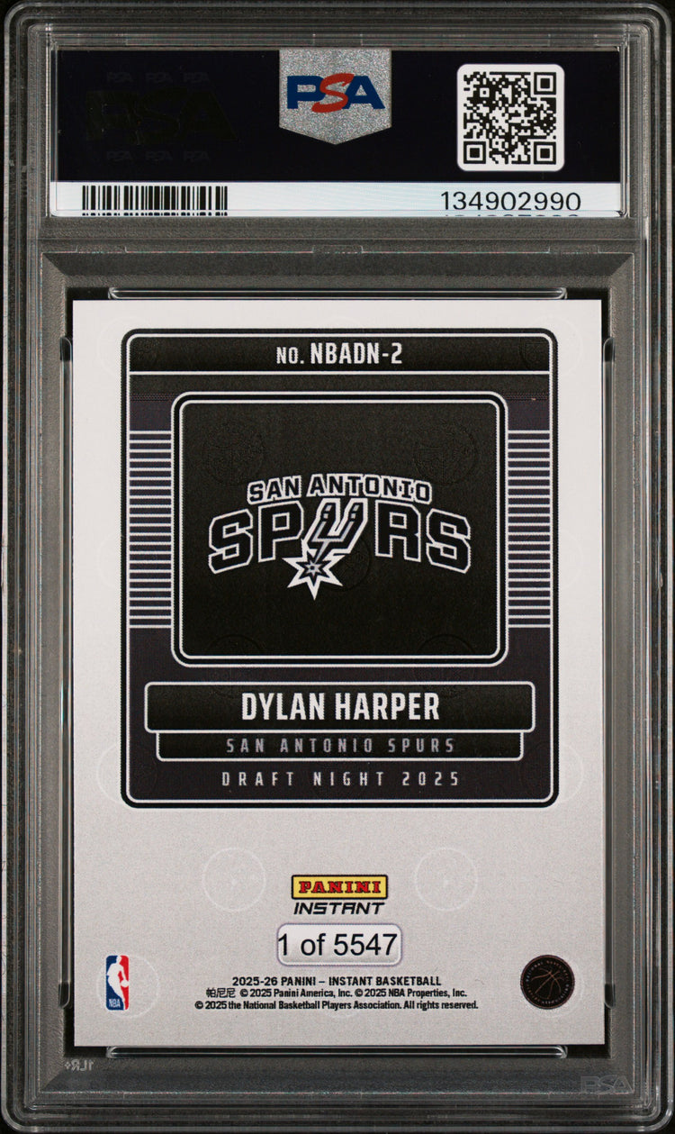 Graded 2025 Panini Instant Dylan Harper #2 Draft Night Rookie RC Basketball Card PSA 8 Near Mint