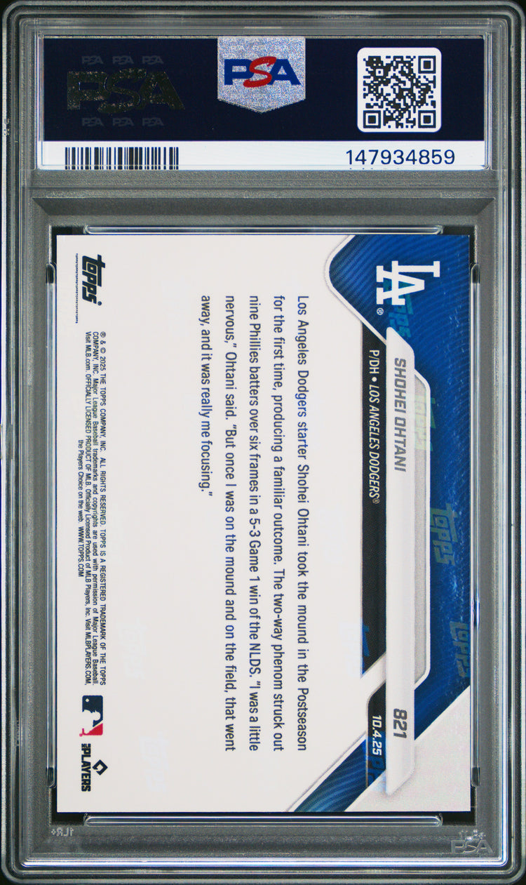 Graded 2025 Topps Now Shohei Ohtani #821 Baseball Card PSA 10 Gem Mint