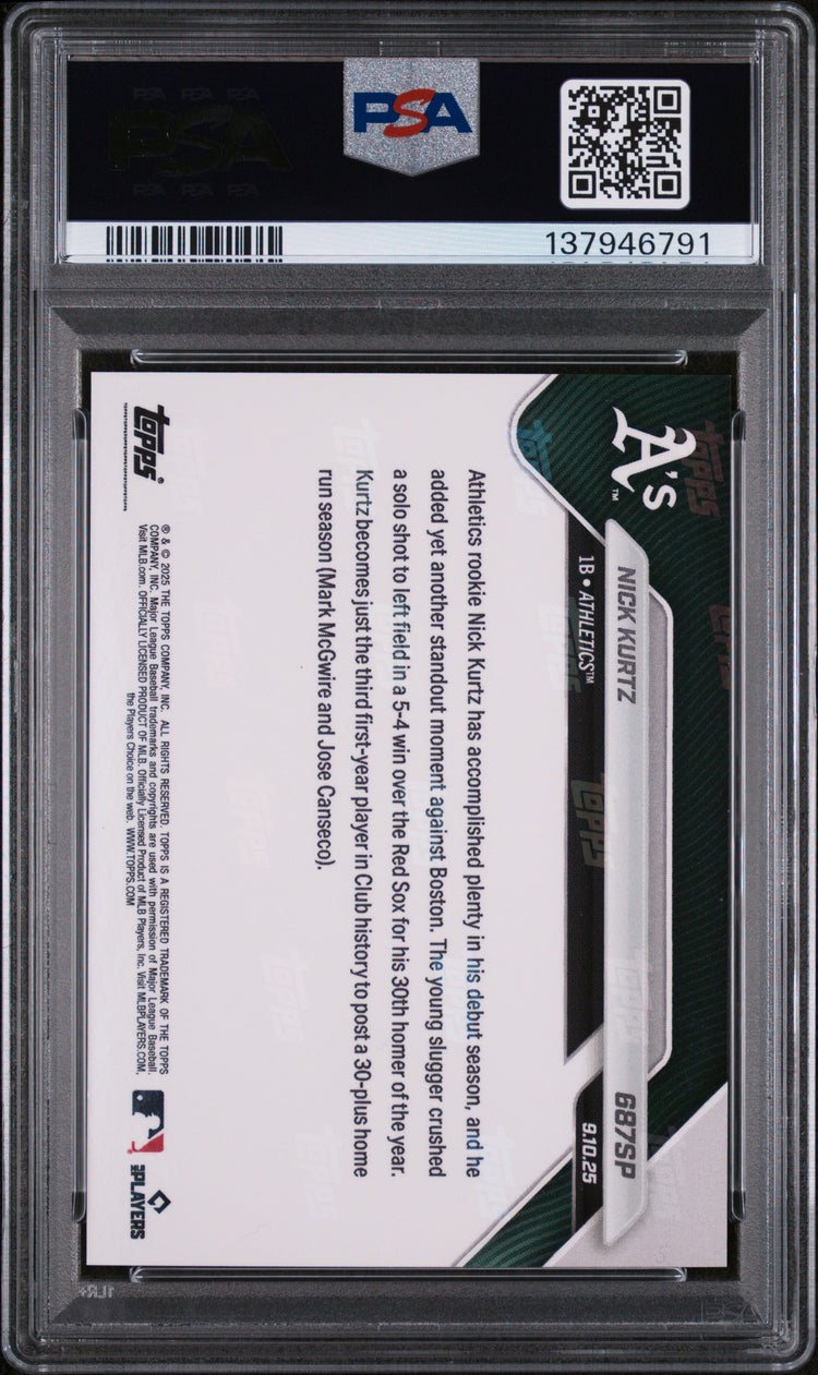 Graded 2025 Topps Now Nick Kurtz #687SP Rookie RC Baseball Card PSA 9 Mint
