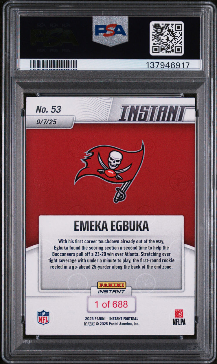 Graded 2025 Panini Instant NFL Emeka Egbuka #53 Rookie RC Football Card PSA 10 Gem Mint