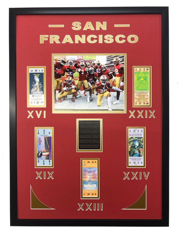 Framed San Francisco 49ers 5x Super Bowl Champions Replica Ticket 20x18 Football Photo Professionally Matted