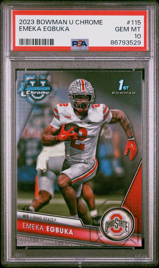 Graded 2023 Topps Bowman U Chrome Emeka Egbuka #115 Rookie RC Football Card PSA 10 Gem Mint